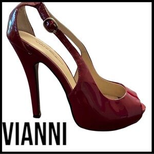 Vianni Collection Deep Red Patent Leather Platform Peep Toe 5" Heel (5.5)